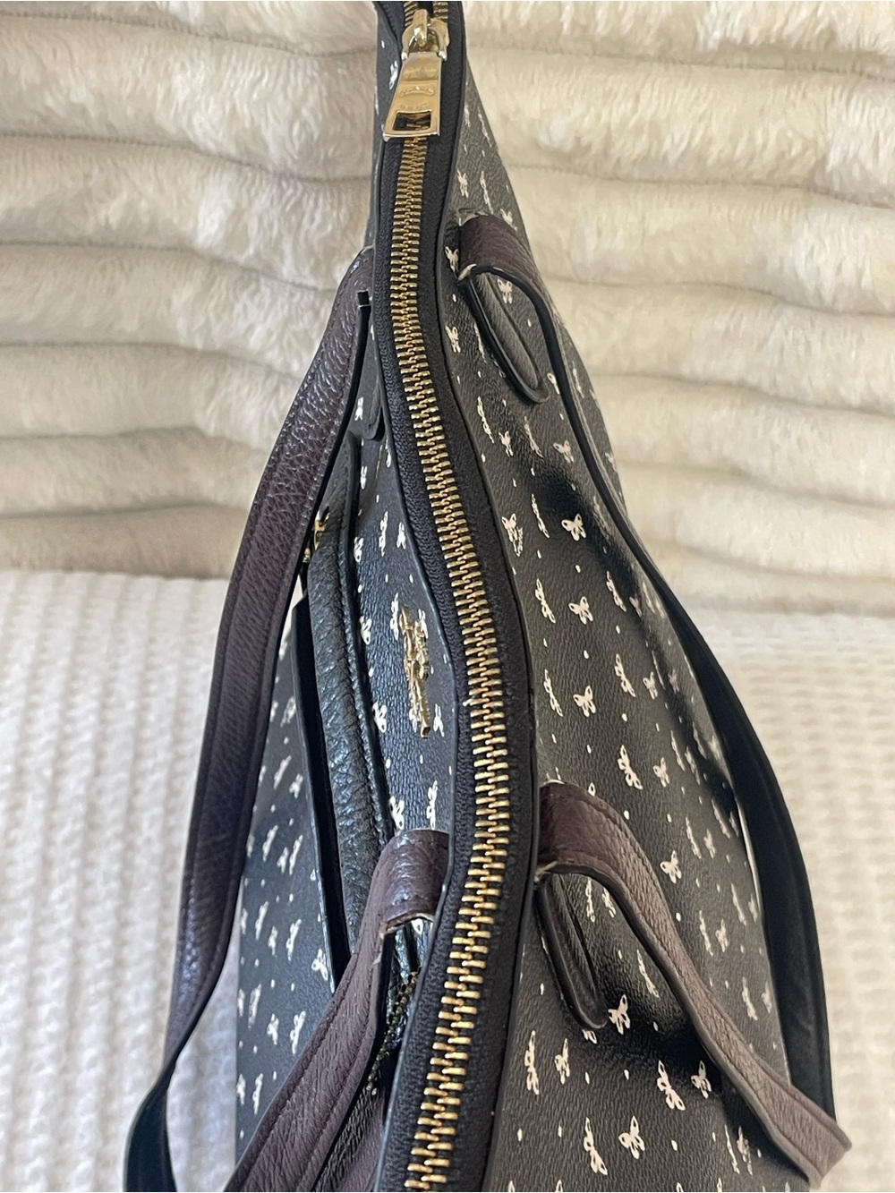 COACH Taylor Black Coated Canvas Tote with White Butterfly Signature Print - Picture 10 of 10